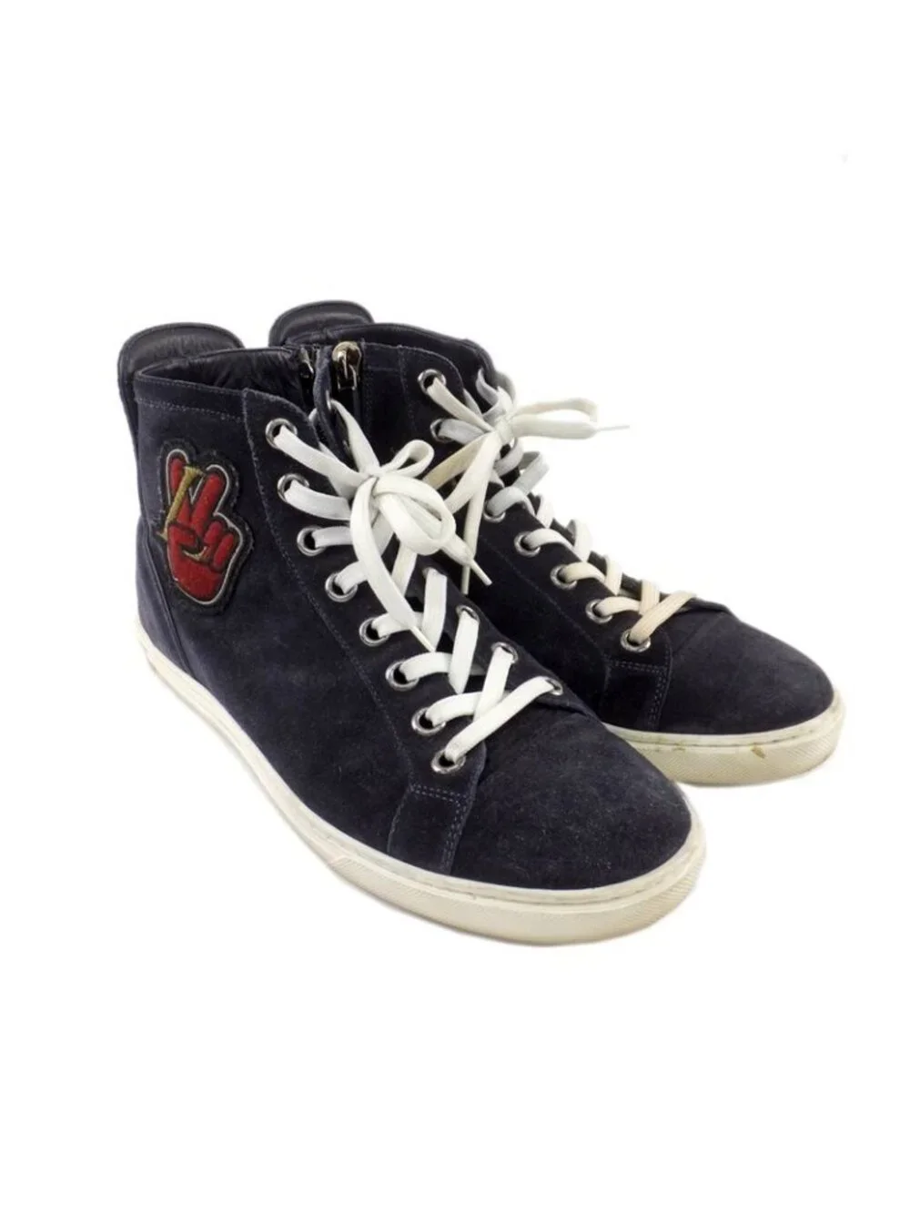 Louis Vuitton High Cut Sneakers Side Zip Suede Dark Navy Size 6 - Picture 8 of 10